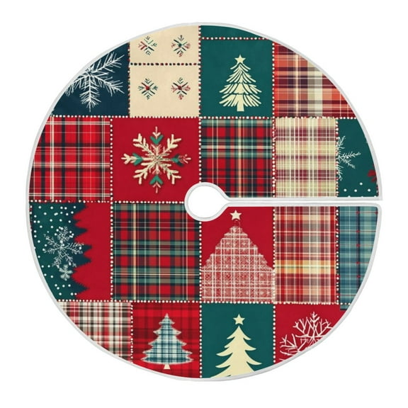 Christmas Tree Skirt 35.4 Inch Christmas Patchwork Pattern Tree Skirt Christmas Tree Mat Decor for Christmas Party Ornaments Decorations
