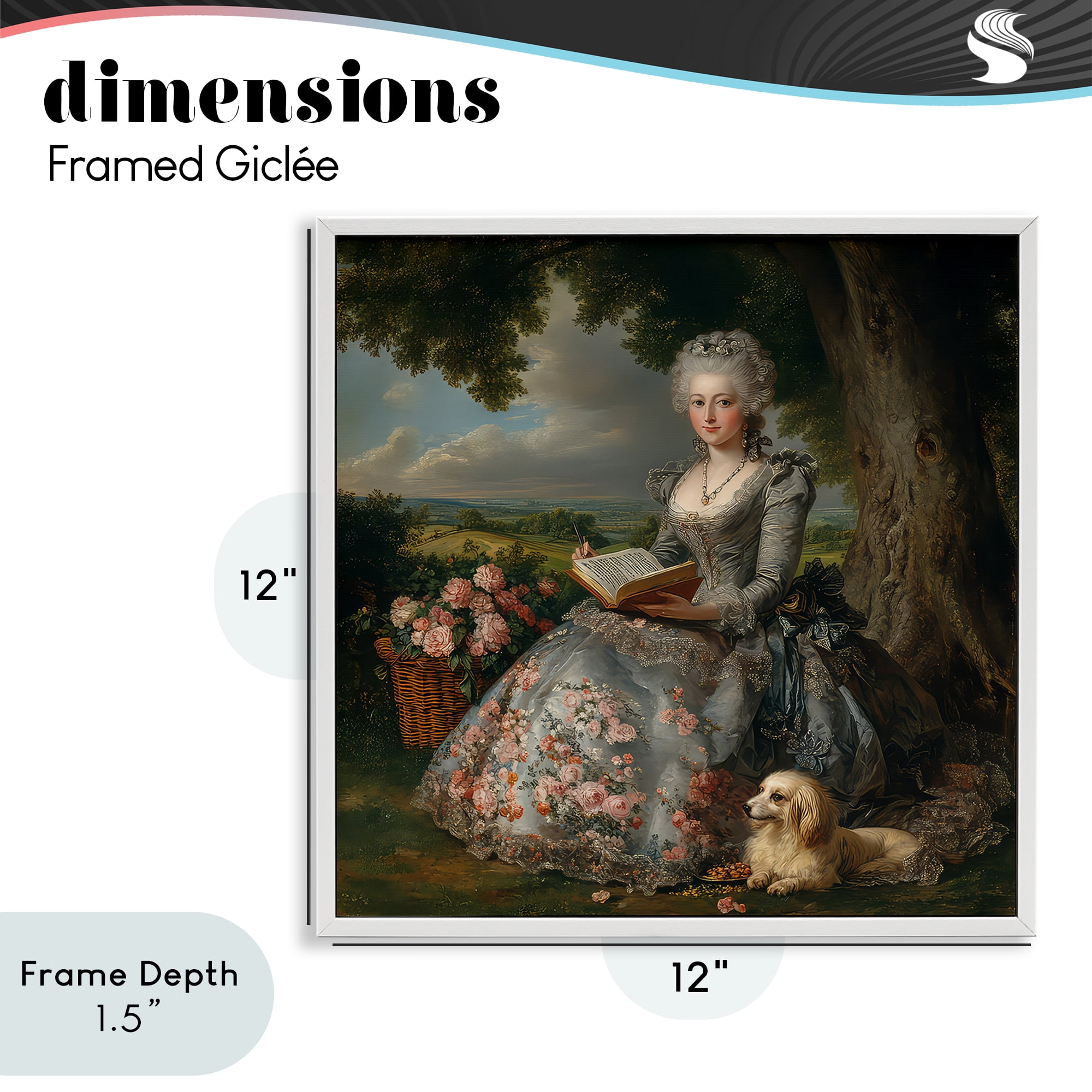Stupell Industries Reading Rococo Lady with Dog White Framed Giclee Art, design by The Wands Want