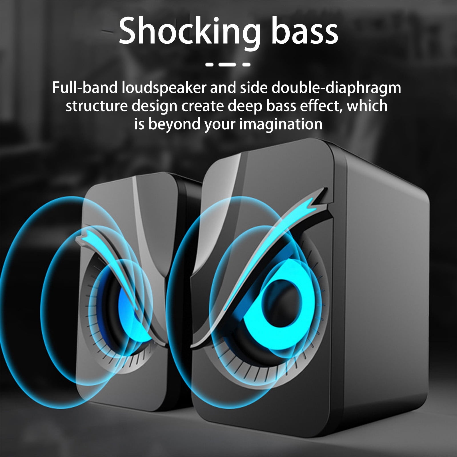 Nkmbld Home Audio Subwoofers Light Emitting Computer Speaker USB Mobile Phone Laptop Desktop Mini Speaker Hifi Stereo Sound Cable Subwoofer Computer Audio, Father's Day Gifts, Black