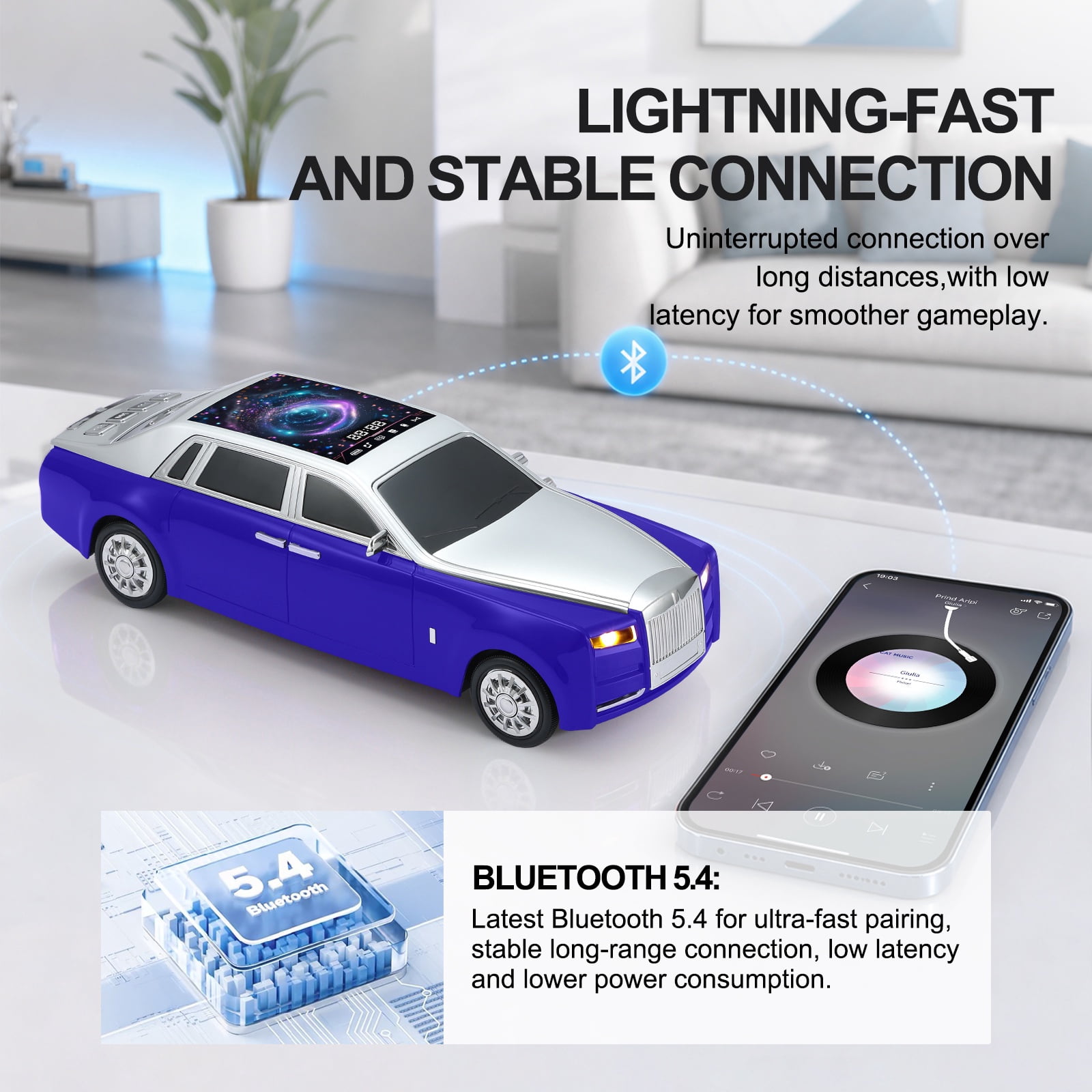 WSTER WS-610 Car Shaped Bluetooth Speaker, 15W Heavy Bass Portable Wireless Speaker with LED Lights, TWS, FM Radio, TF/USB, Bluetooth 5.4 for computer/Desktop ornaments/outdoor/party/Gift