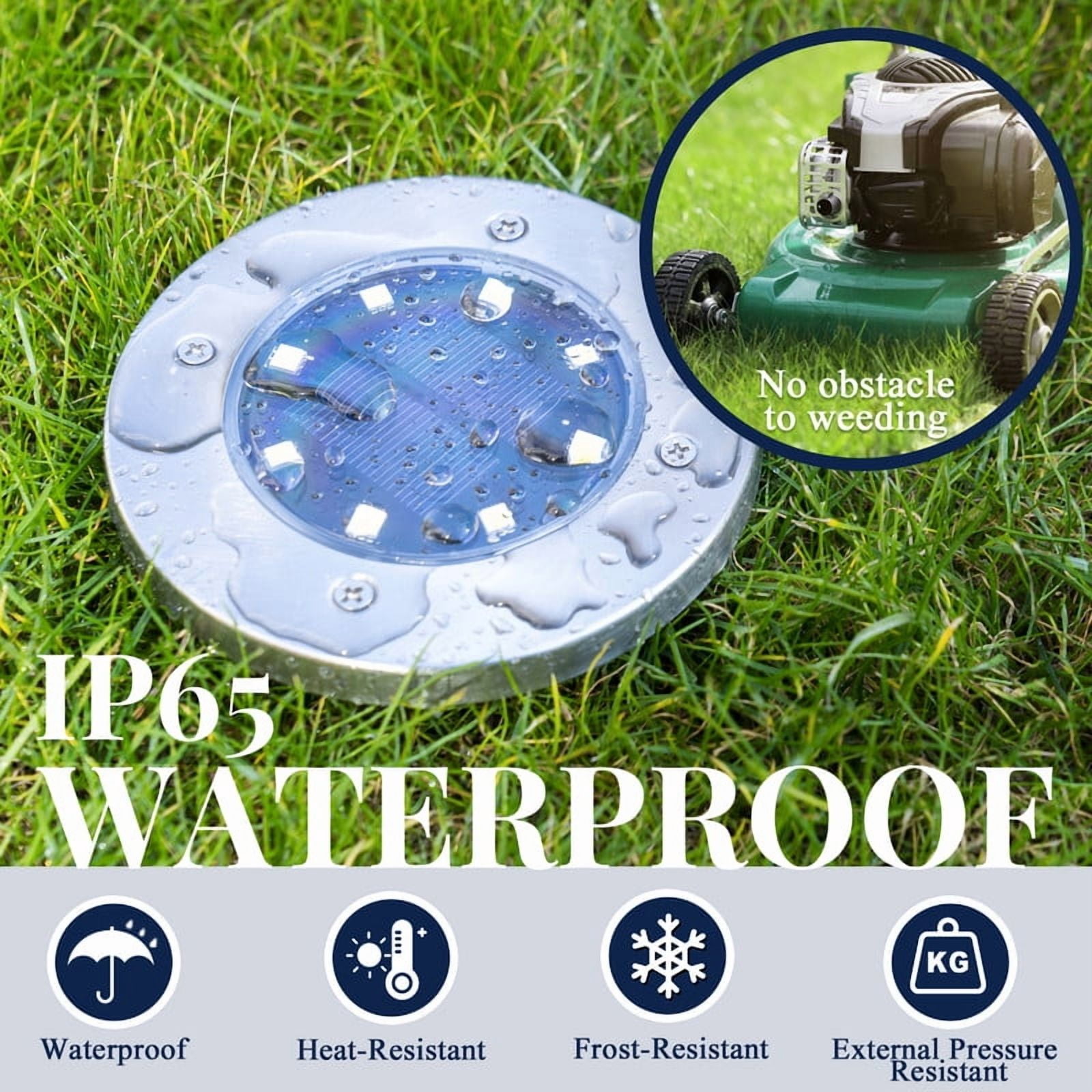 FKHouse 12 Pack Solar Ground Lights Outdoor, 8 LED Waterproof Landscape Lights for Pathway, Yard, Lawn, Patio and Walkway（Warm White）