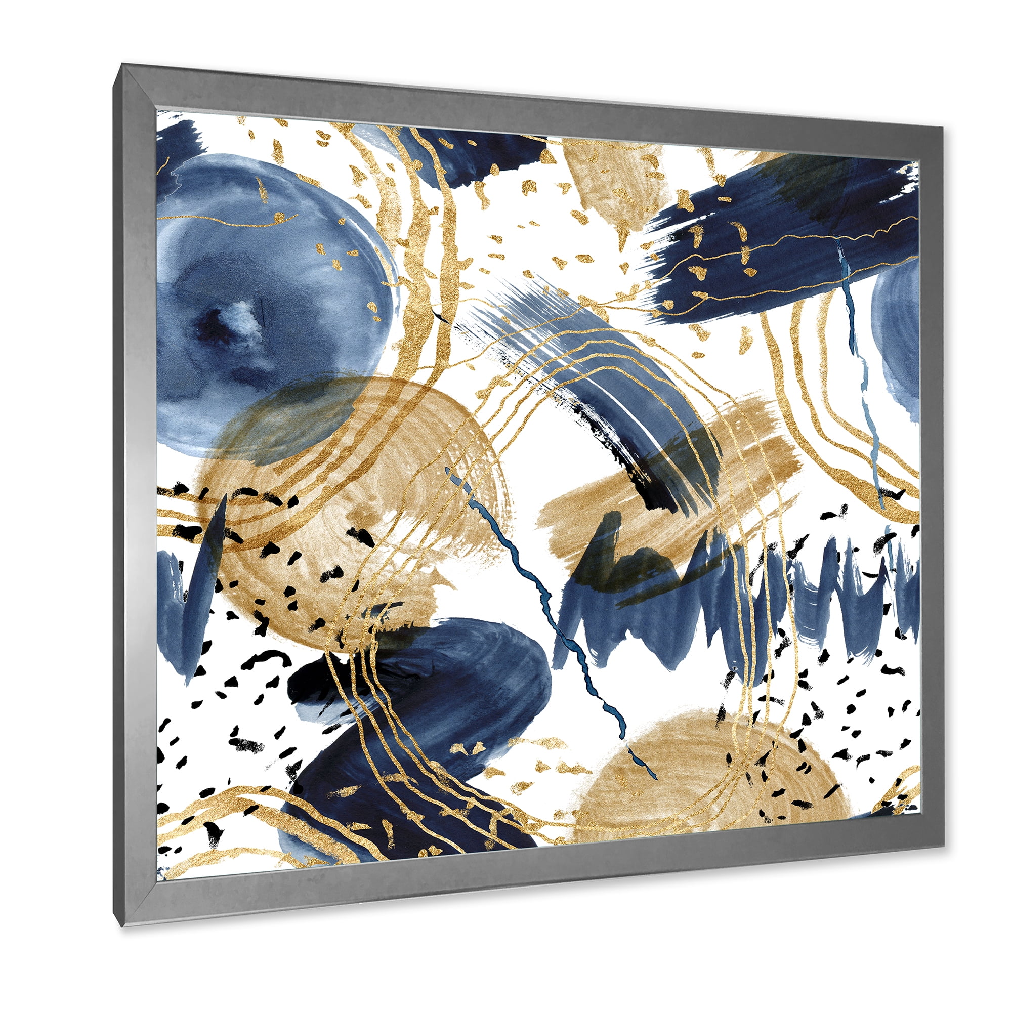 Designart 'Dark Blue & Golden Textures With Abstract Pattern' Modern Framed Art Print