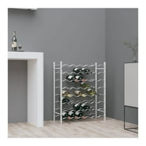 White Metal Wine Rack for Bottles - 48 Bottle Capacity - Freestanding Wine Storage - Modern Kitchen & Bar Decor - Wall Attachment Included