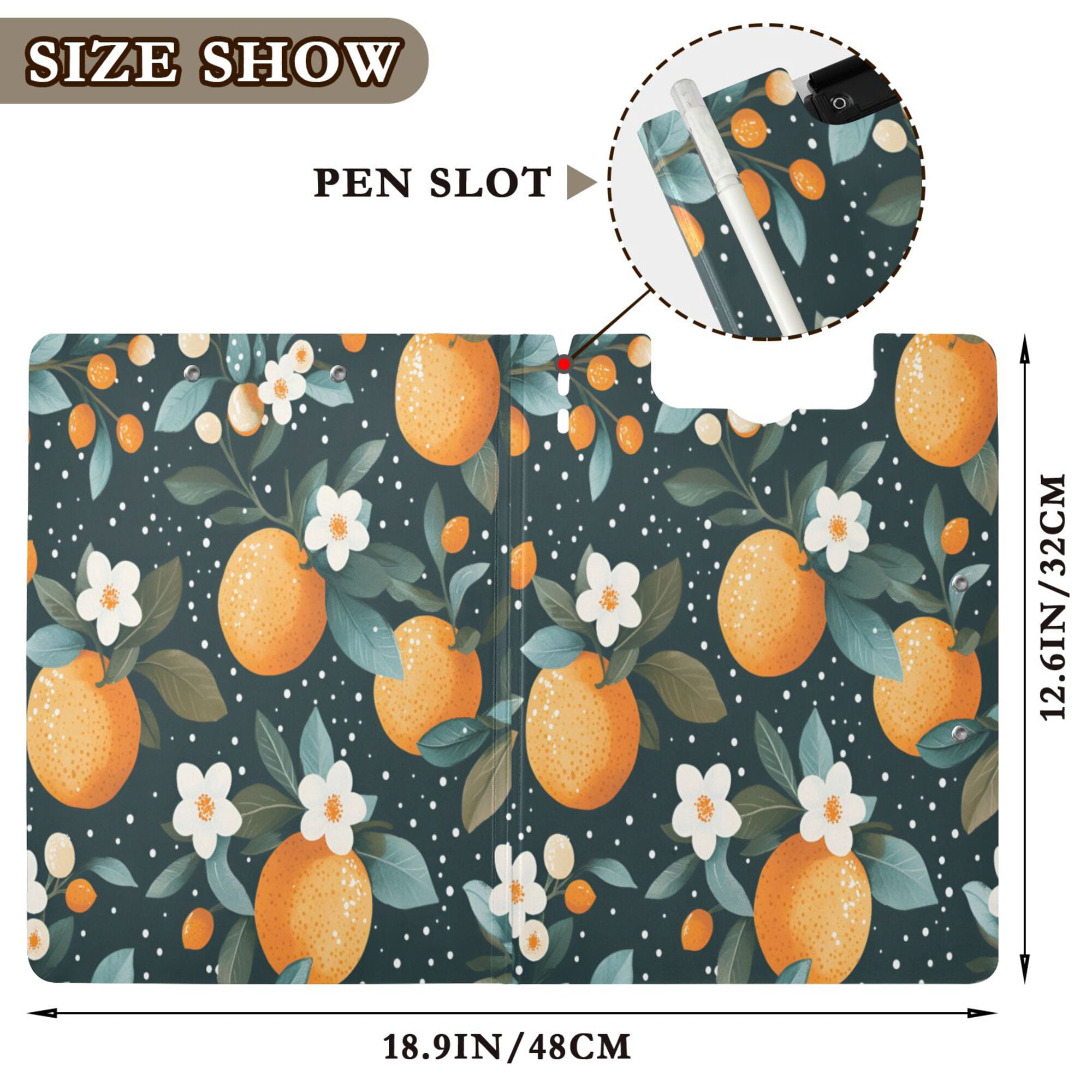 FORMRS A4 Clipboard Folder with Pen Holder Horizontal Foldable School Office Binder, Green Oranges