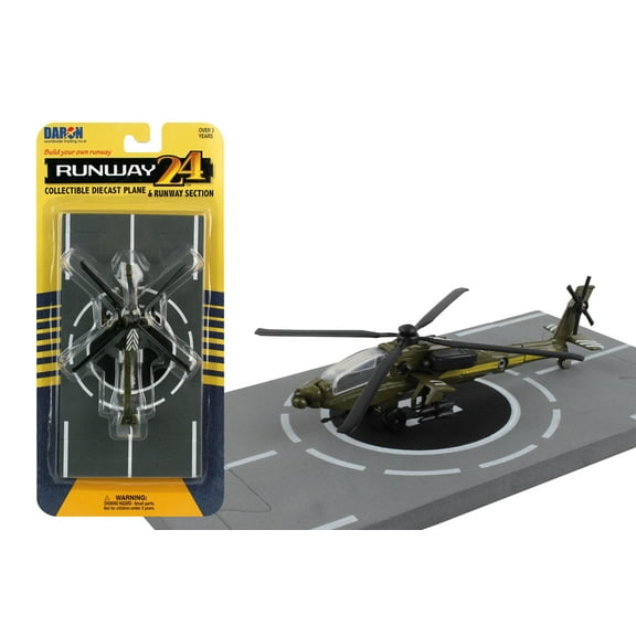 Boeing AH-64 Apache Helicopter Olive Drab "United States Army" with Runway Section Diecast Model by Runway24