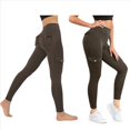 thumbnail image 3 of Leggings de Entrenamiento con Bolsillos para Mujer, Leggings de Levantamiento de Glúteos Ocultos, Pantalones de Yoga para Gimnasio. Marrón S, 3 of 6