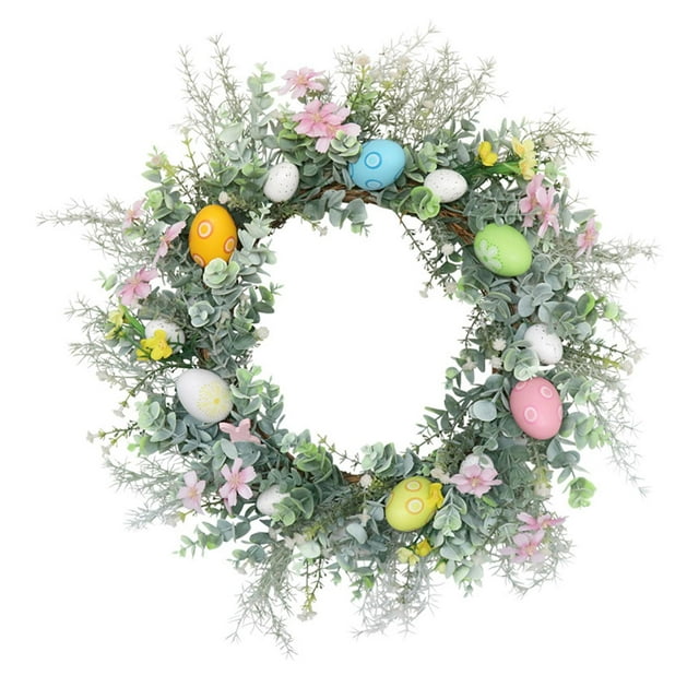 Guirnalda de huevos de Pascua, guirnalda de flores artificiales de 45cm, corona de primavera, corona de Pascua para puerta delantera, porche,
