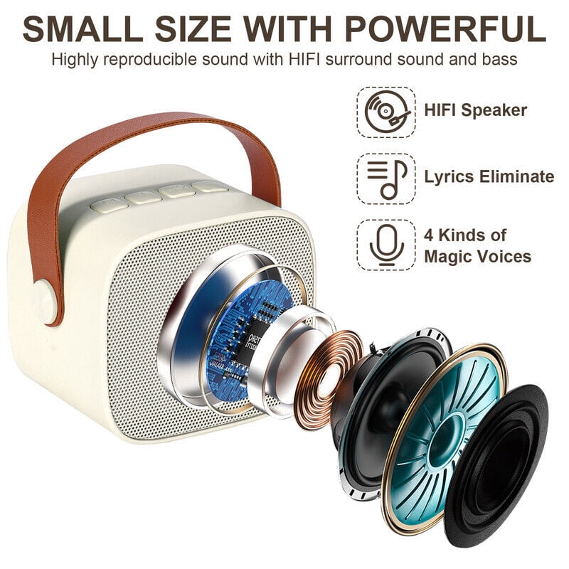 TOPCHANCES Mini Karaoke Machine for Kids, Portable Bluetooth Karaoke Speaker with 2 Wilreless Microphones and Dynamic Lights, Ideal Gifts for Girls Boys Home Party ( Beige )