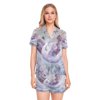 Women Silk Pajama Sets Causal Outings Fashion Graceful Swans in Bloom Pattern Home