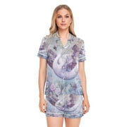 Women Silk Pajama Sets Causal Outings Fashion Graceful Swans in Bloom Pattern Home