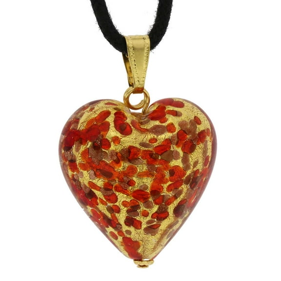 GlassOfVenice Murano Glass Heart Pendant - Red Confetti