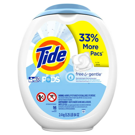 Tide PODS Free & Gentle Liquid Laundry Detergent Pacs, 96
