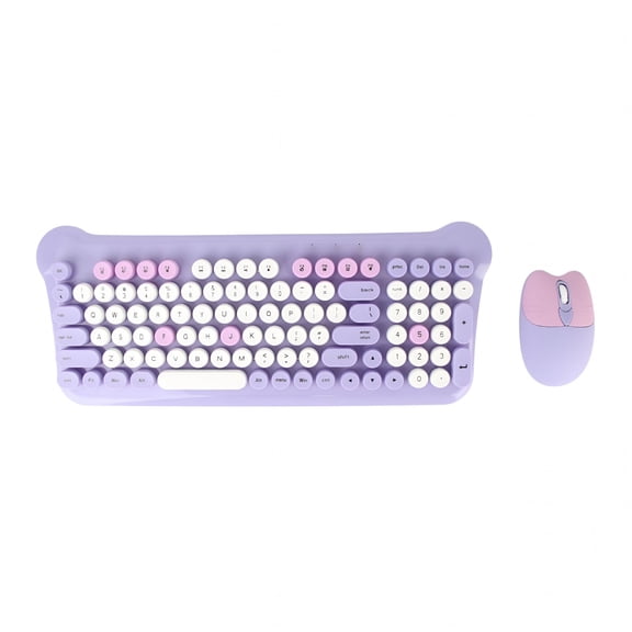 GJX Wireless Keyboard and Mouse 2.4Ghz Connection Cute Keyboard Mouse Set for PC Laptop Purple