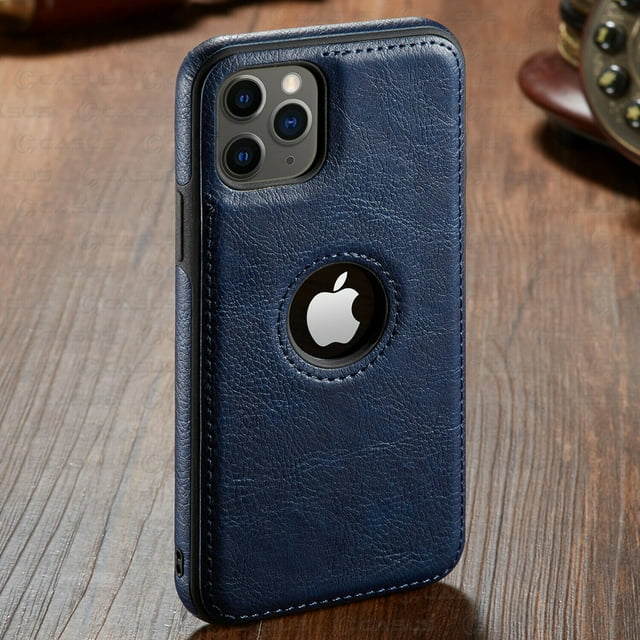 Leather Case Cover For iPhone Luxury Business Style Phone Back Shell for iPhone 12 / 12 Pro (Dark Blue)