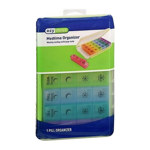 Ezy Dose Medtime Organizer Weekly 4x/day with Pop Outs, Assorted, 1 Ea..