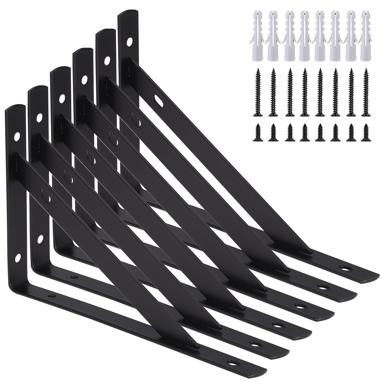 Qweryboo 6-Pack Heavy-Duty Black Steel Shelf Brackets, 8" x 5"