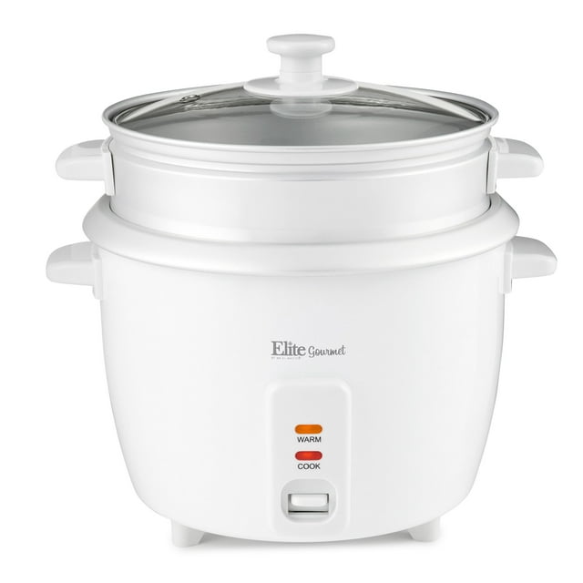 Elite Cuisine ERC-008ST Cuiseur à Riz Maxi-Matic 16 Tasses avec Plateau Vapeur, Blanc