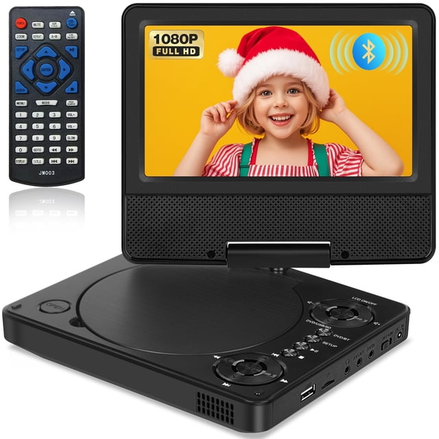 Reproductor de DVD portátil HotAt, 9,5 pulgadas, 7,5 pulgadas, HD, giratorio, Bluetooth