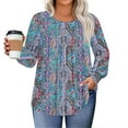 thumbnail image 3 of TQWQT Womens Plus Size Tops 4x-5x Flowy Long Sleeve Tunics Shirts Floral Graphic T-Shirt Crewneck Tunic Shirts Loose Casual Fall Clothes Multicolor 2XL, 3 of 5
