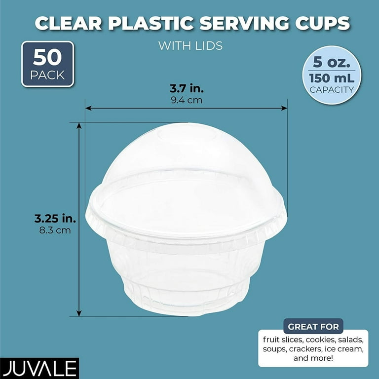 50-Pack 5 oz Plastic Dessert Cups with Lids - Bulk Ice Cream Containers  with Dome Lids (Clear)