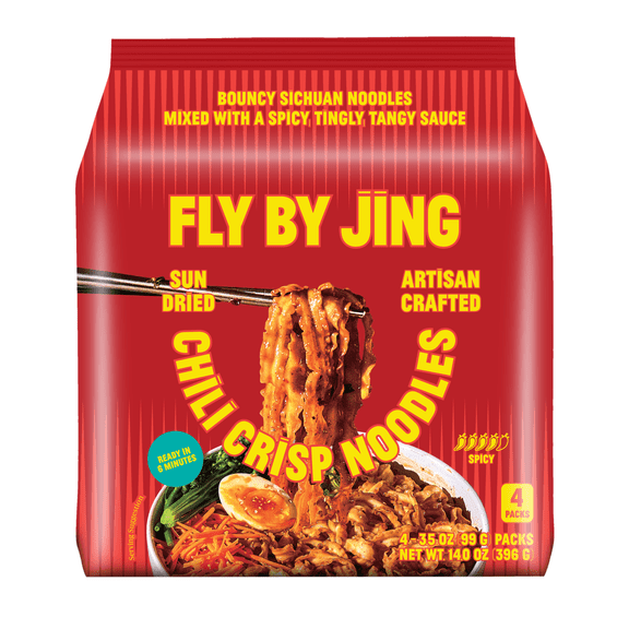 Fly By Jing Sichuan Chili Crisp Noodles, Spicy Vegan Noodles, 4-Pack, 12g Protein, Ready in 6 Minutes