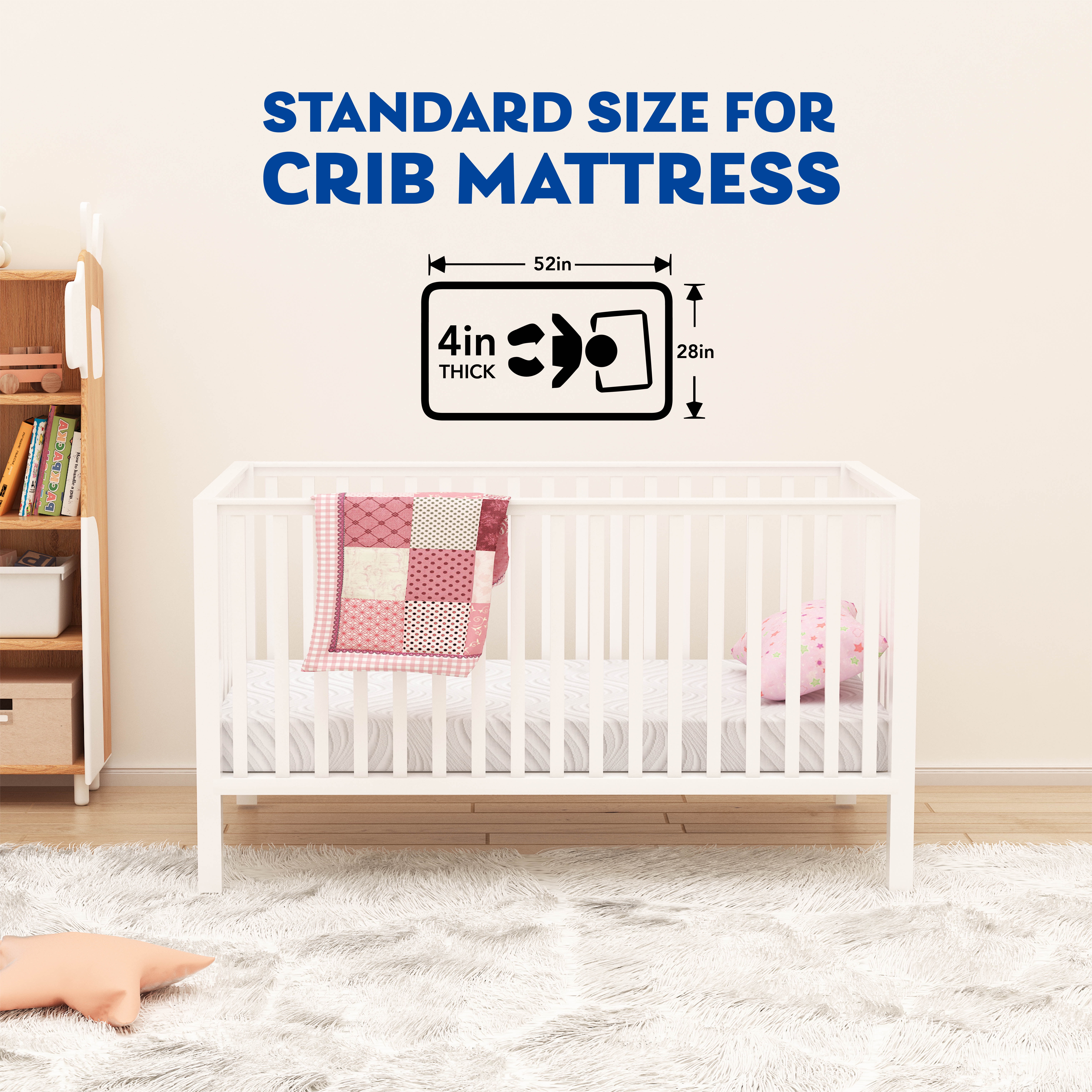 4 inch Size Memory Foam Crib Mattress & Toddler Bed Mattress, Fits Standard  Full Size (52x 28), White