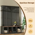 thumbnail image 6 of Farmhouse Hall Tree with 4 Hidden Hanging Hooks, Versatile Walnut Seating Bench with 8 Doors, Entryway Shoe Cabinet with Open Compartments for Living Room, Black, 6 of 9