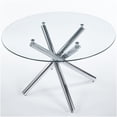 thumbnail image 3 of Mid-Century Modern 5-Piece Dining Set with Glass Top Table and 4 Chairs, Black and Silver Metal Legs for Kitchen, Dining Room, 3 of 8