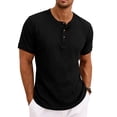 thumbnail image 2 of Lmueinov Men's Ribbed Henley Short Sleeve T Shirts, Casual Loose Fit Button Placket Solid Color Tops, Versatile Daily Wear Shirts S-3XL, 2 of 7