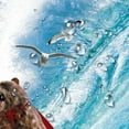 thumbnail image 6 of Funny Bear Shower Curtain, Cute Funcy Amusing Bear Riding Shark on Sea Ocean Shower Curtain Set, Blue Nautical Humorous Animal Waterproof Fabric Bathroom Curtain with Hooks, 6 of 7