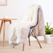 LOCHAS Super Soft Shaggy Faux Fur Blanket, Plush Fuzzy Bed Throw Decorative Washable Cozy Sherpa Fluffy Blankets for Couch Chair Sofa (Cream White 50" x 60")