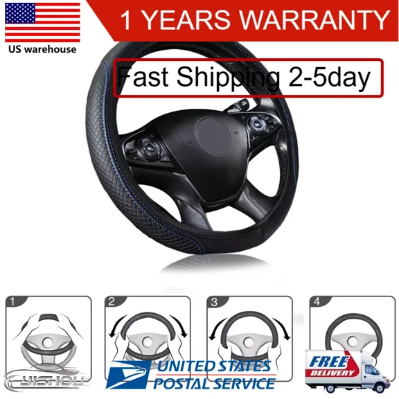 Car Steering Wheel Cover Leather Good Grip Car Accessories For 15"/37-38Cm Us
