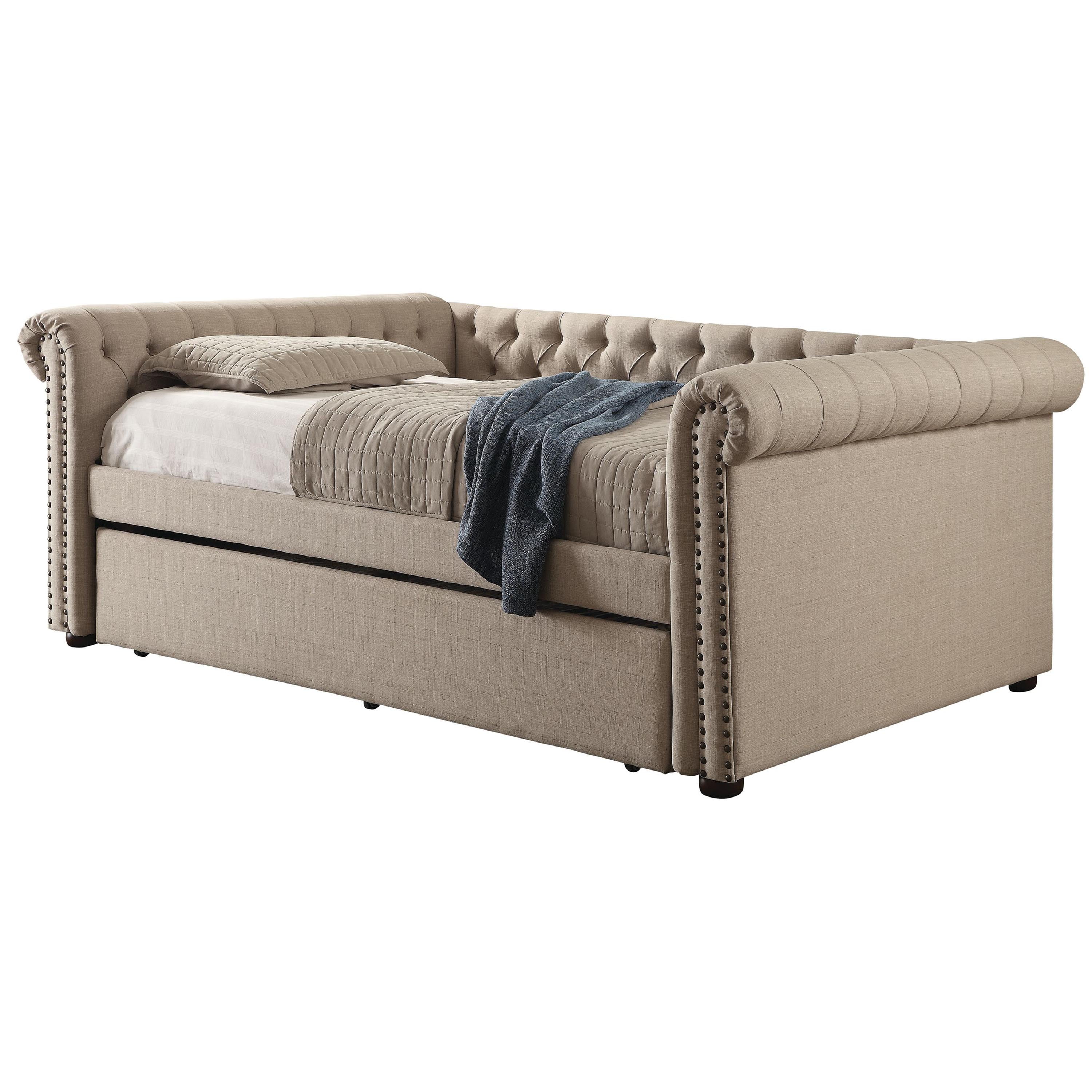 Furniture of America Belassio Fabric Daybed with Trundle, Queen, Beige