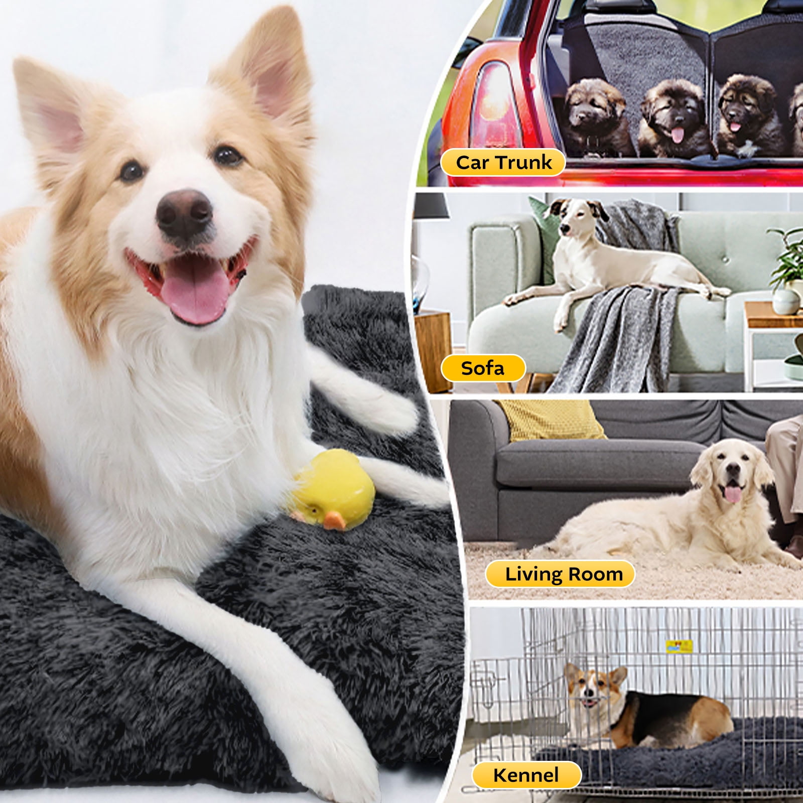 Soft Fluffy Dog Bed Washable Dog Beds for Large Medium Dogs Pet Beds 35"L x 23"W,Dark Gray