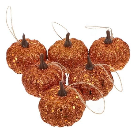 GOOHOCHY Golden Glitter Foam Pumpkins for Halloween Tabletop Decor Realistic Design Artificial Mini Pumpkins 6Pcs