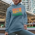 thumbnail image 2 of Drown Your Troubles in Coffee, Caffeine Fix Quote, Groovy Retro Wavy Text Merch Gift, Light Blue Hooded Sweatshirt or Hoodie, Medium, 2 of 5