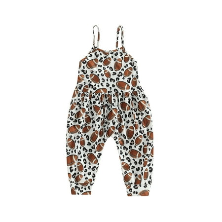 

Bagilaanoe Toddler Baby Girl Jumpsuit Sleeveless Spaghetti Strap Football Print Romper Overalls 1T 2T 3T 4T 5T 6T Kids Long Pants Outfits