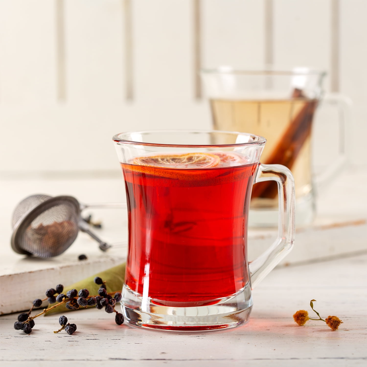 CRYSTALIA Set of 6 Glass Mugs for Hot Beverages with Handle, 7 1/2