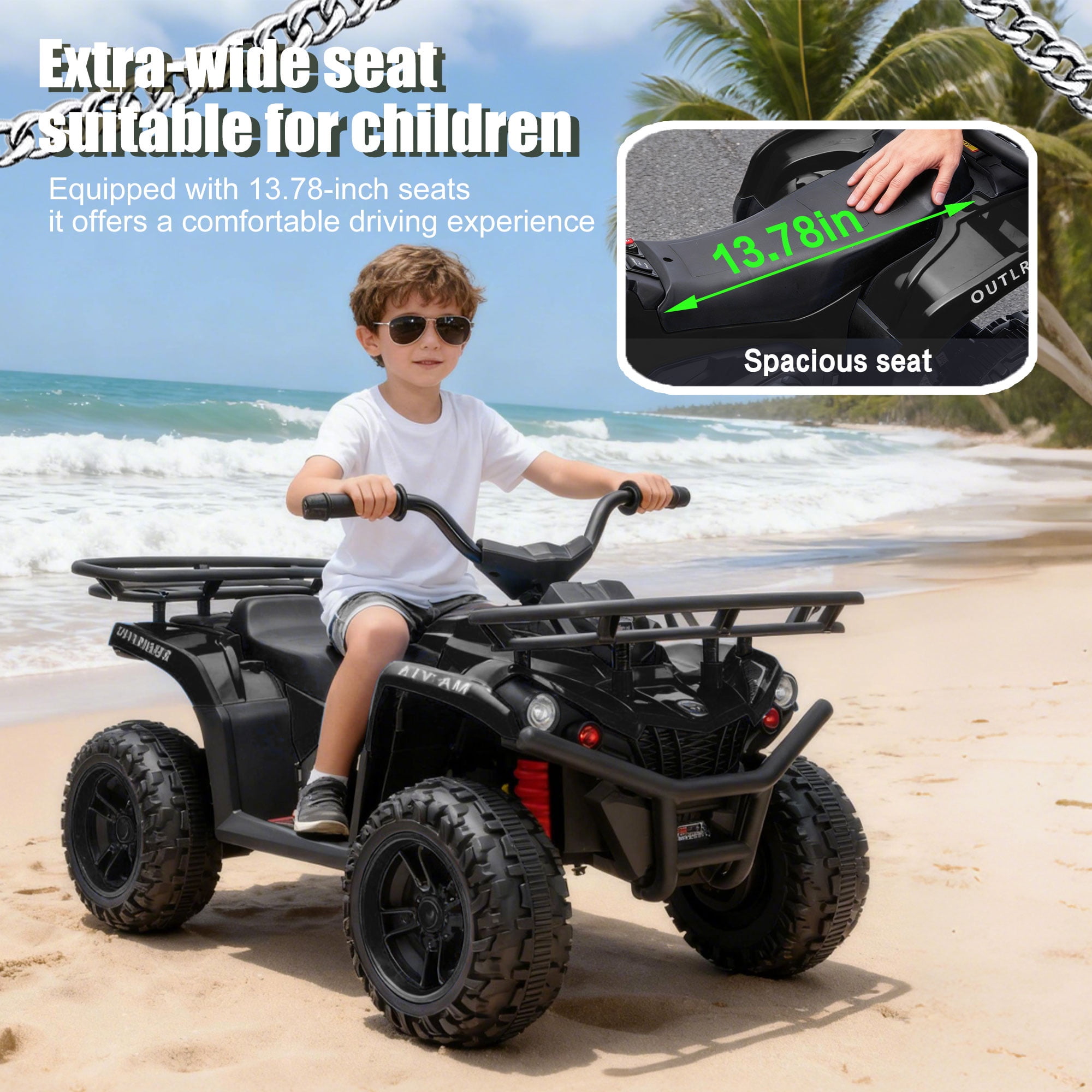 iYofe 24V Big Kids Ride on ATV Quad, Electric 4 Wheeler for Kids 3-6 with Battery Display, Anti-Slip Tires, LED Headlights, Bluetooth, MP3, Storage Racks, Gifts for Birthday & Christmas, Black