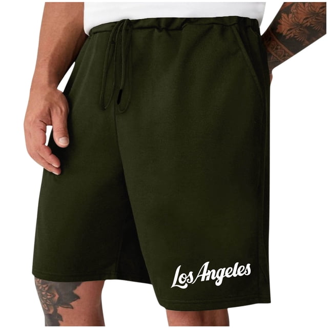 Mens Casual Shorts Lace-Up Elástico Cintura Bolsillo Ejercicio Fitness Hogar Pantalones de Media Longitud para Diario