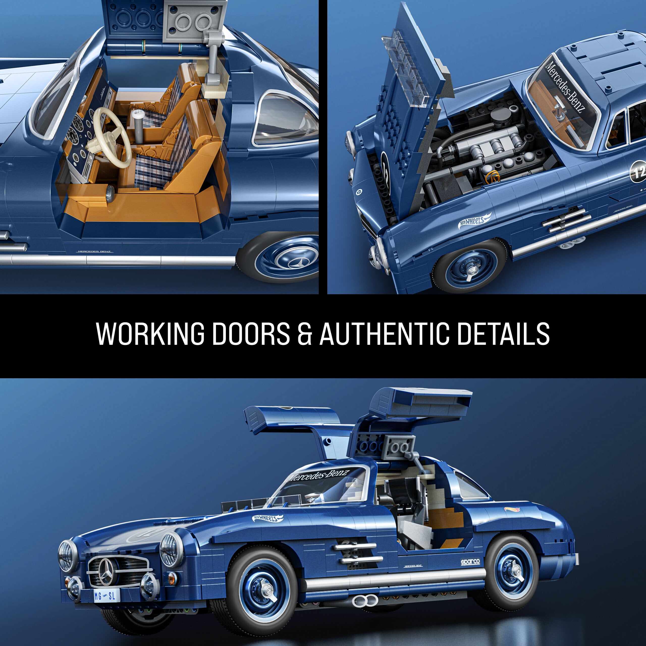 Mattel Brick Shop Hot Wheels Mercedes-Benz 300 SL Building Toy Kit (1600 Pieces), for Collectors