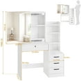 thumbnail image 6 of Fenbeli White Lighted Makeup Vanity Table with Sliding Sliding Mirror, Modern Dressing Table Desk with Storage for Bedroom, 6 of 9