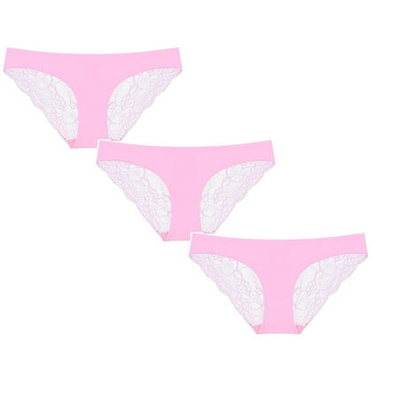 

Womens Underwear Brief Breathable Lace Ice Silk Low Waist Panties3PC