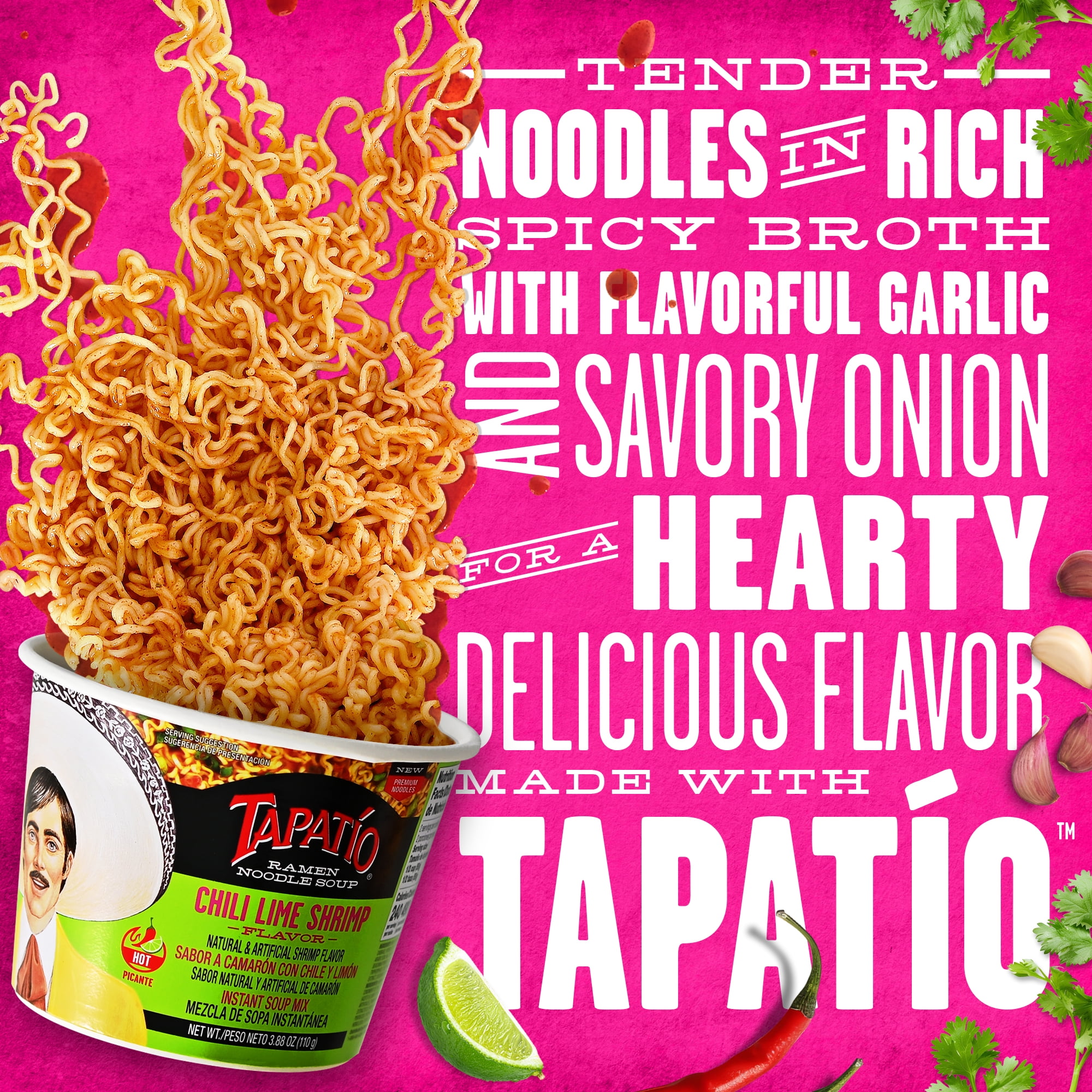 (2 pack) Tapatio Spicy Chili Lime Shrimp Flavor Ramen Bowl, 3.8 oz