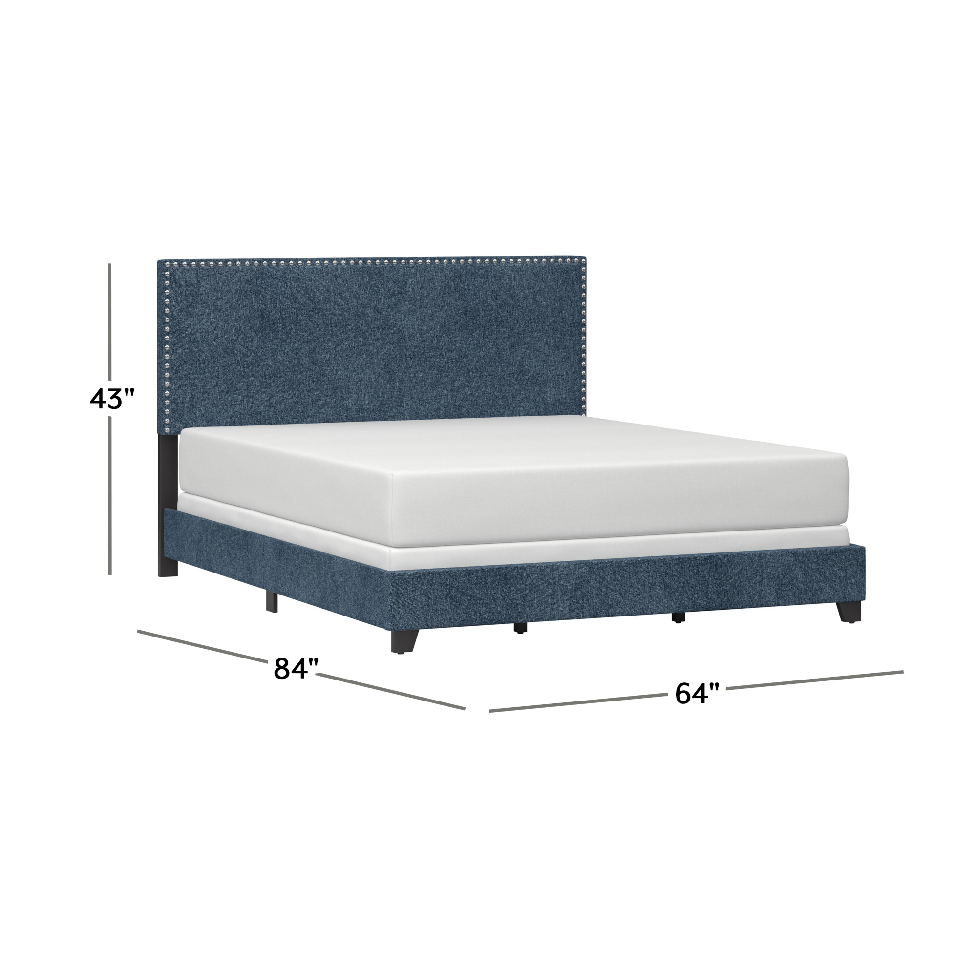 Willow Nailhead Trim Upholstered Queen Bed, Denim Fabric - image 4 of 17