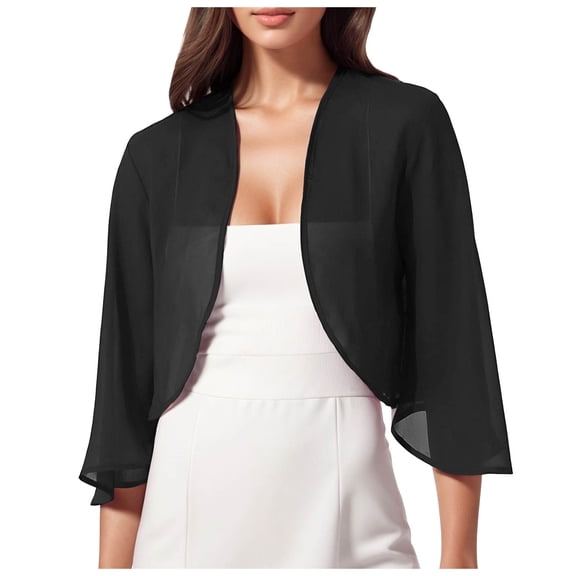 Bwdbhd Lightweight Cardigans for Women Cropped Cardigans Sweaters Long Sleeve Open Front Short Shrugs Black,One Size