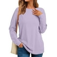 thumbnail image 5 of Women's Casual Fashion Solid Color Round Neck Long Sleeve Lightweight Pullover Sweatshirt with Side Pockets for Warm Comfort and Everyday Wear,Light Purple,M, 5 of 7