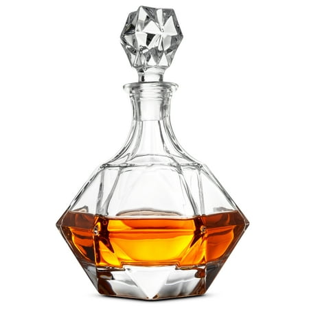ShopoKus European Style Glass Whiskey Decanter & Liquor Decanter with Glass Stopper, 30 Oz.- With Magnetic Gift Box - Aristocratic Exquisite Diamond Design - Glass Decanter for Alcohol Bourbon