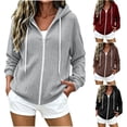thumbnail image 2 of Oksale Hoodie Jacket for Women with Zipper and Pockets Long Sleeve Ribbed Knit Cardigan Casual Drawstring Fall Outfits Wine M, 2 of 7