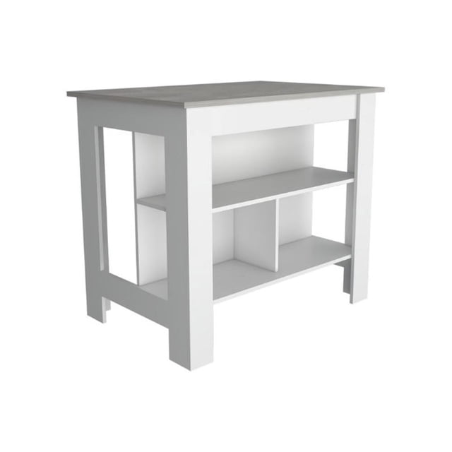 FM FURNITURE Brooklyn 3-Shelf Engineered Wood Kitchen Island White / Ibiza